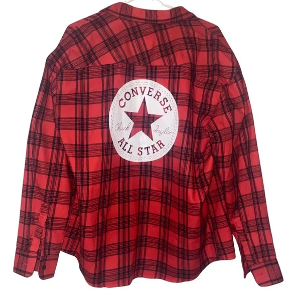 Converse Red Plaid Flannel Shirt XXL Chuck Taylor All-Star Logo - Picture 2 of 4